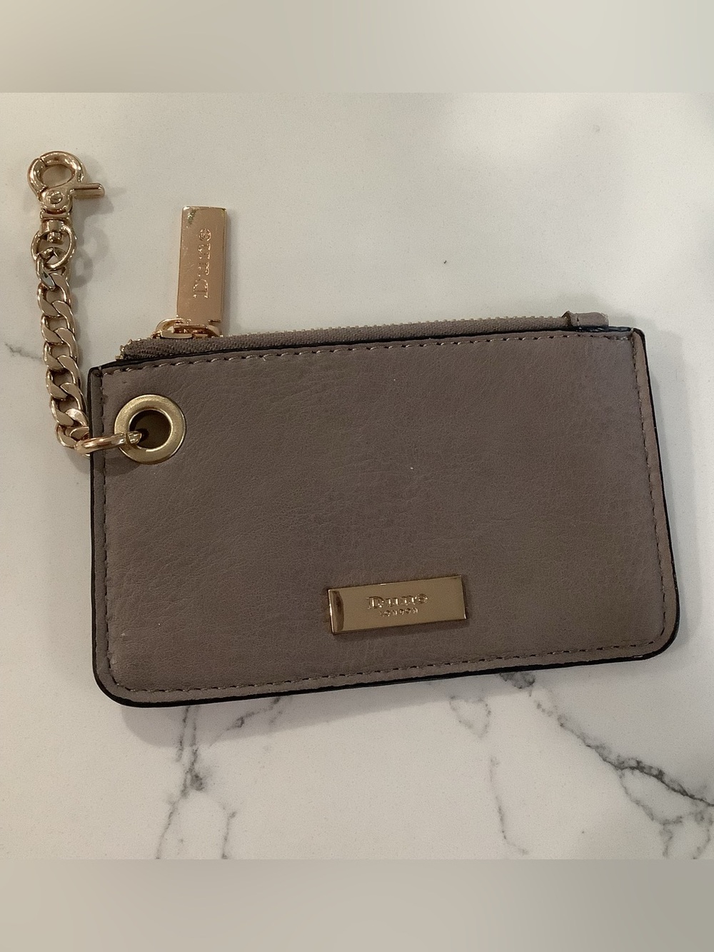 Dune London Taupe Leather Card Pouch with Gold Plaque